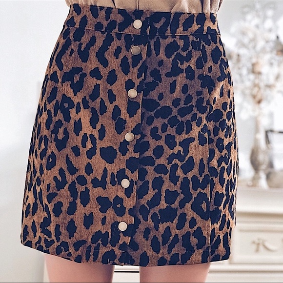 NEW! Leopard Print Corduroy Button Down Mini Skirt - Picture 2 of 4